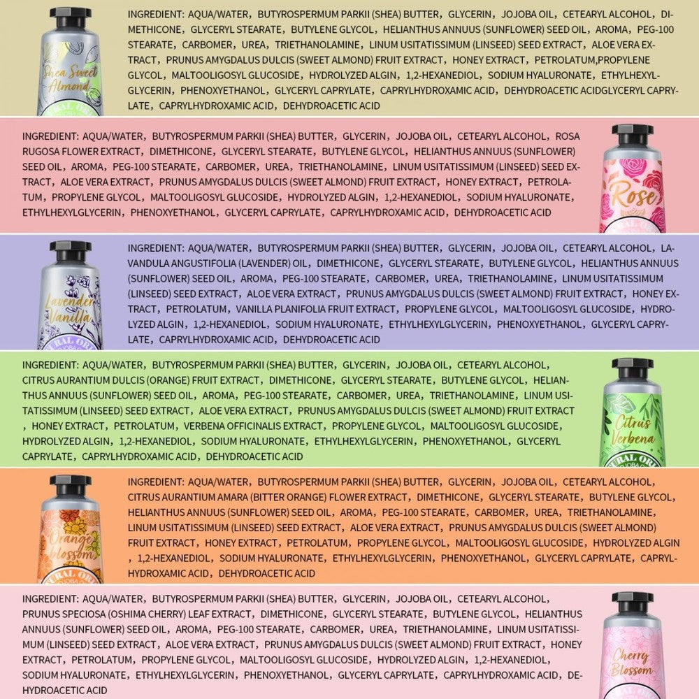 6 x 1OZ Shea Butter Hand Cream Gift Set,Instant Soothing Moisturizing Hand Cream