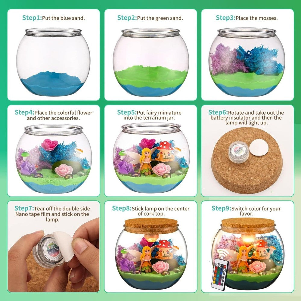 Fairy Garden Light Up Terrarium Kit for Kids, DIY Garden Crafts for Girls 8-12