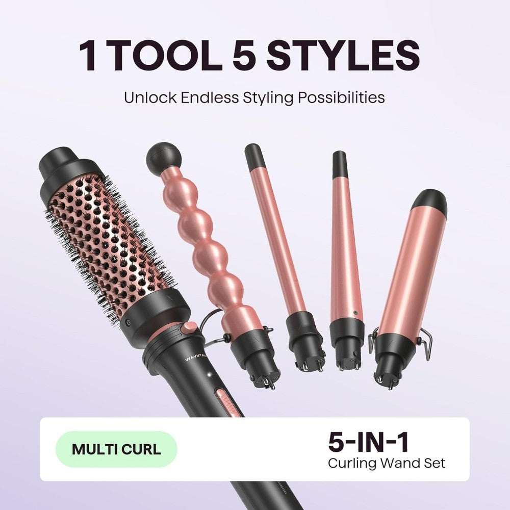 5 in 1 Multi Curling Wand Set with Thermal Brush and 4 Ceramic Curling Wand