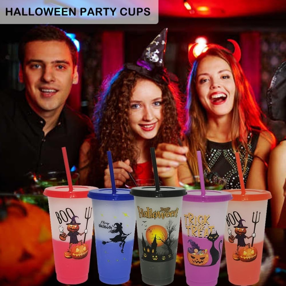 10pack Color Changing Halloween Cups With Lids & Straws,24oz Plastic Tumblers