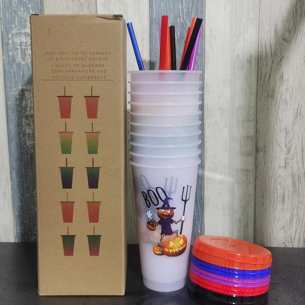10pack Color Changing Halloween Cups With Lids & Straws,24oz Plastic Tumblers