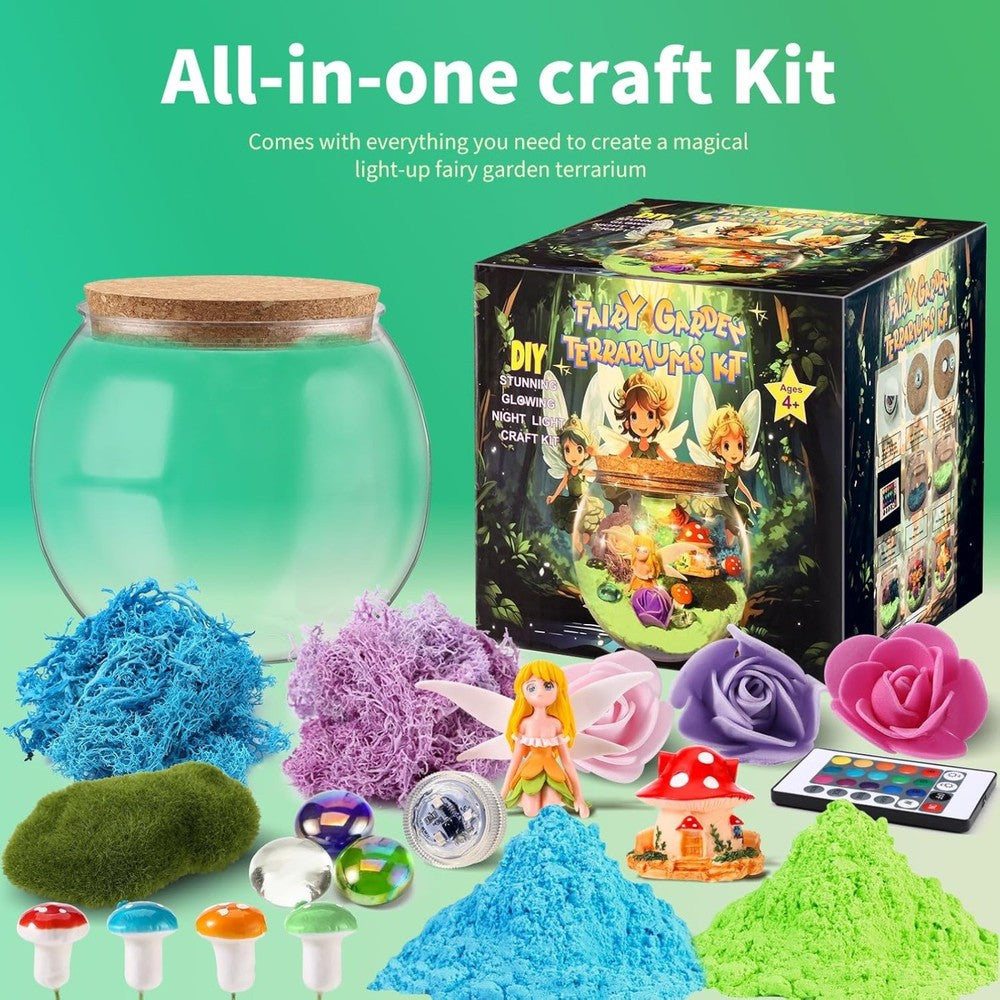 Fairy Garden Light Up Terrarium Kit for Kids, DIY Garden Crafts for Girls 8-12