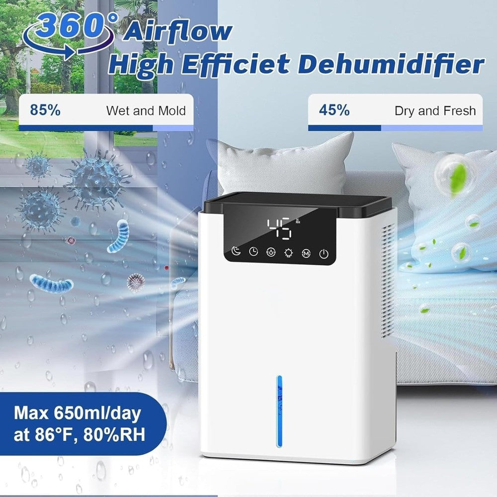 Quiet Dehumidifier for Bedroom with Auto Shut Off, 2 Dehumidification Modes
