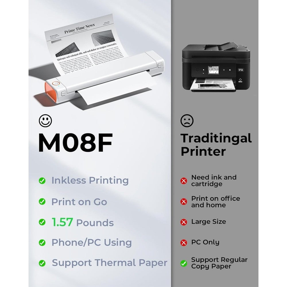 Printers Wireless for Travel, M08F Thermal Printer Support 8.5"x11" US Letter