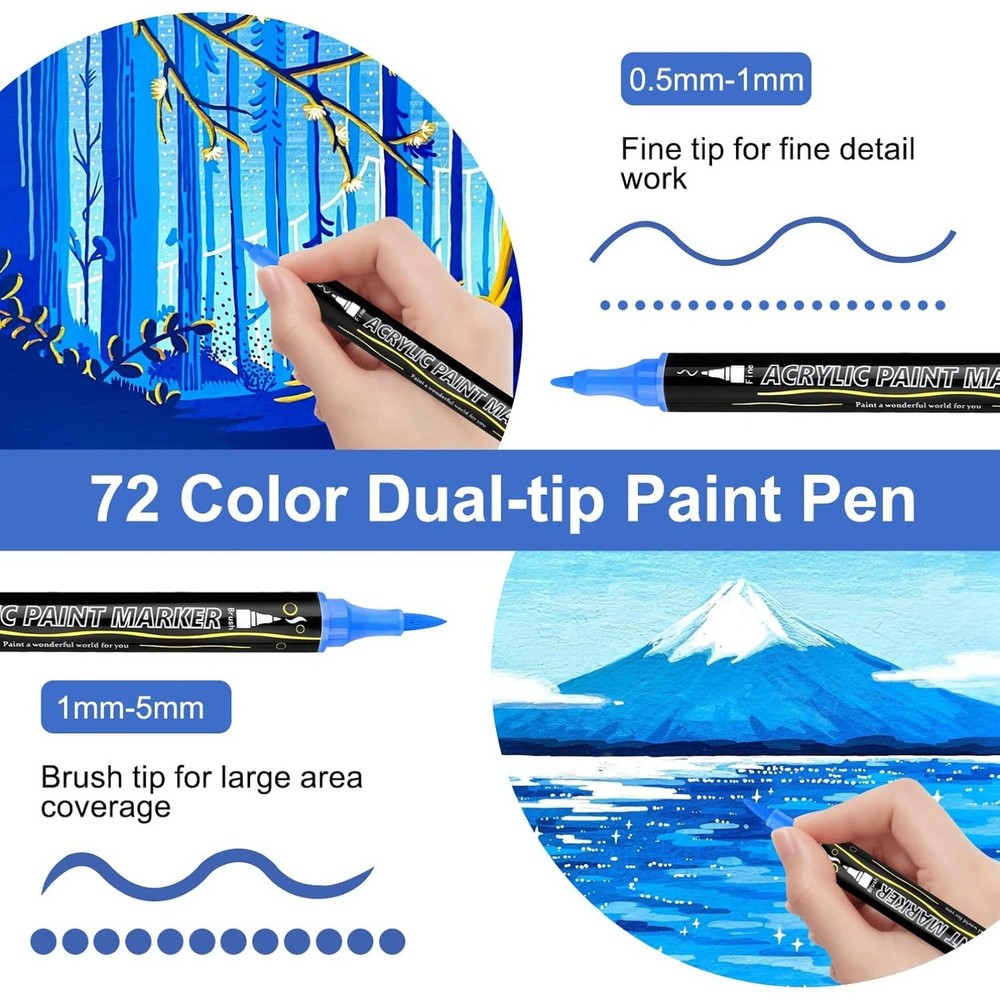 60 Colors Dual Tip Acrylic Paint Markers, Glass Paint Marker Pens