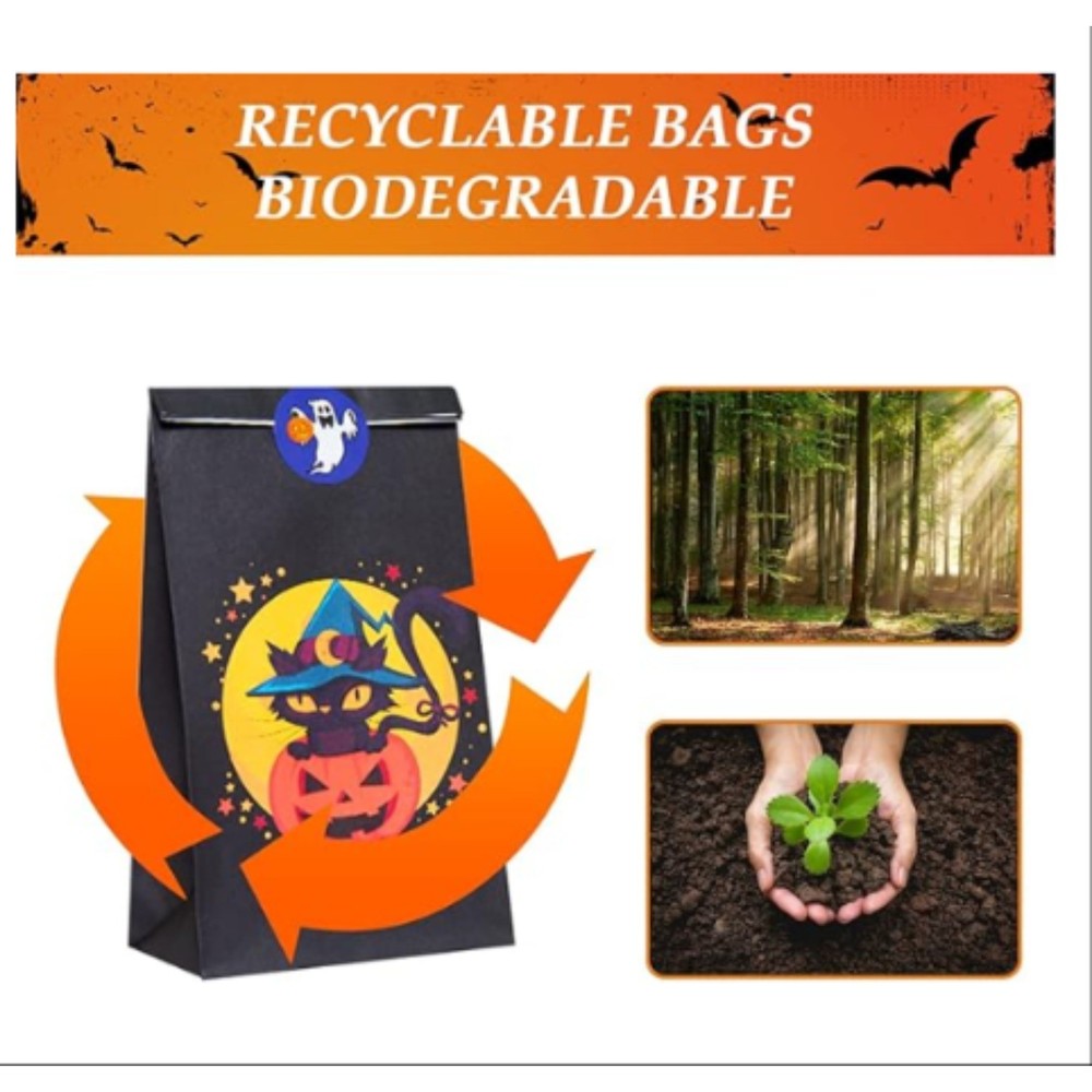 50 Pcs Halloween Candy Bags for Trick or Treating + 60 Pcs Halloween Stickers