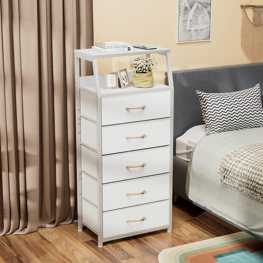 4 Drawers Dresser Vertical Storage Tower Nightstand Bedside Table Wood Top