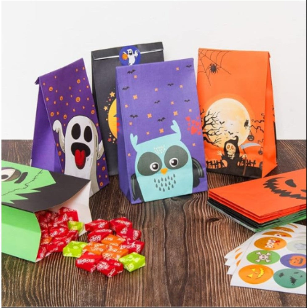 50 Pcs Halloween Candy Bags for Trick or Treating + 60 Pcs Halloween Stickers