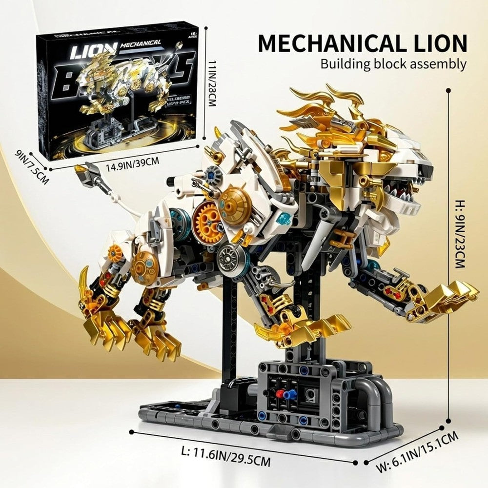1073pcs Mechanical Lion Building Set,for Animal Building Kit w/Movable Gear