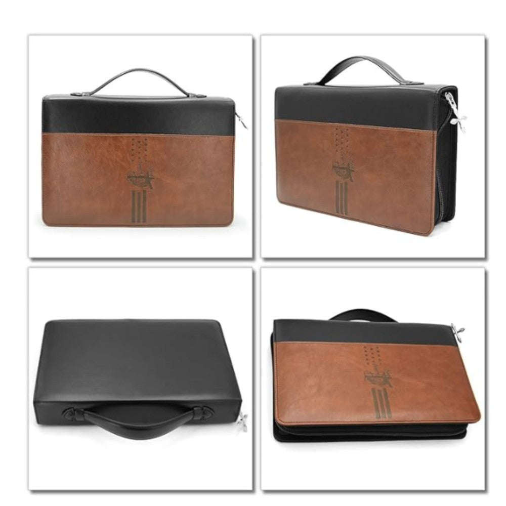 Bible Cover Bag for Man & Women Leather Bible Case with Handle Pockets Zipper