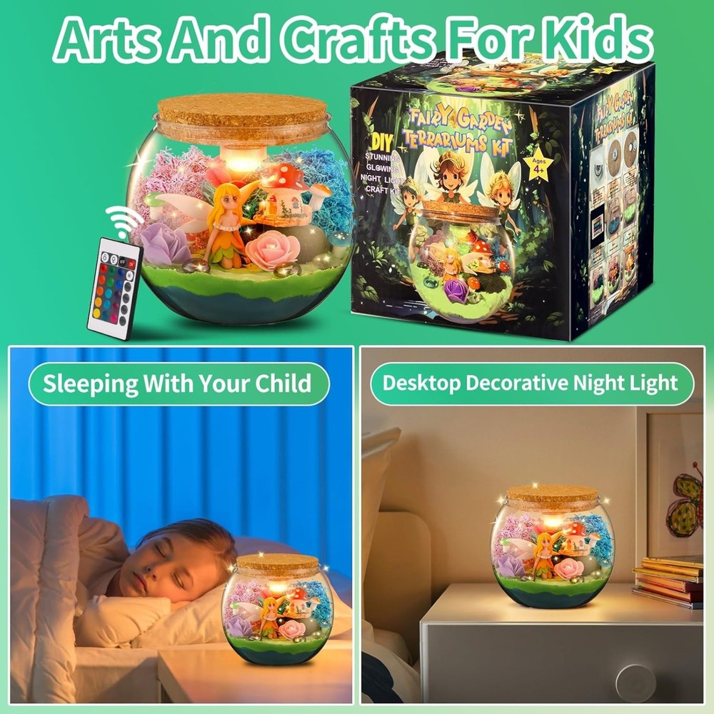 Fairy Garden Light Up Terrarium Kit for Kids, DIY Garden Crafts for Girls 8-12