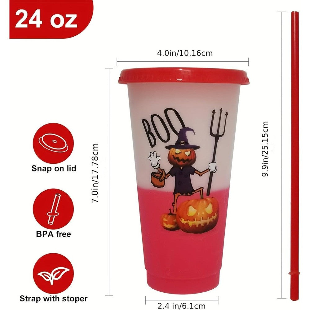 10pack Color Changing Halloween Cups With Lids & Straws,24oz Plastic Tumblers