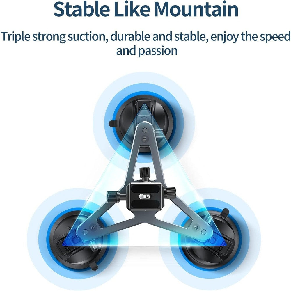 Triple Suction Cup Car Mount with 360 Ball Head for GoPro 13 Insta360 X5 DJI