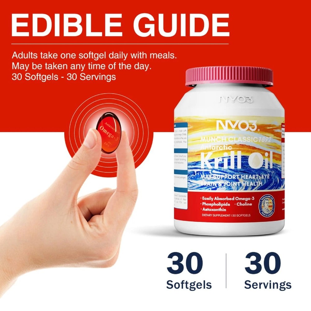 NYO3 Krill Oil Omega 3 with EPA DHA, High Content Absorption Pure Antarctic
