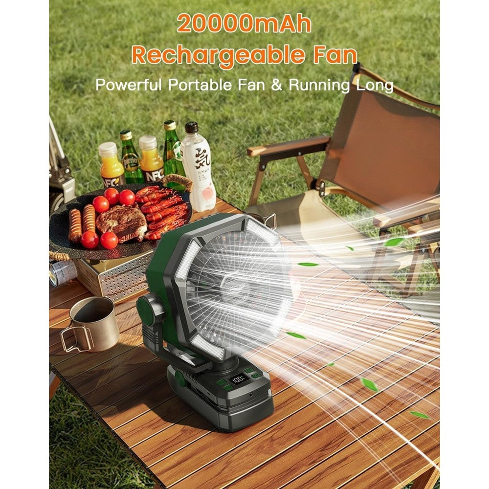 Camping Fan with Dual Motor, 20000mAh Clip On with Digital Display, 5 Speeds