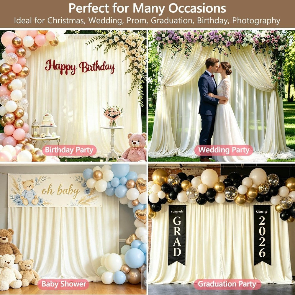 2-Pack 10x10ft Wrinkle-Free Ivory Backdrop Curtain Drapes, for Easy hanging