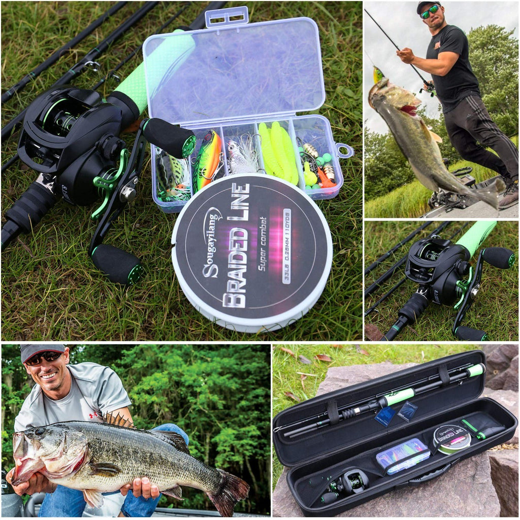 High Carbon 4 Pc Fishing Pole Fishing Reel -2.1M/6.89FT Casting Rod with Case