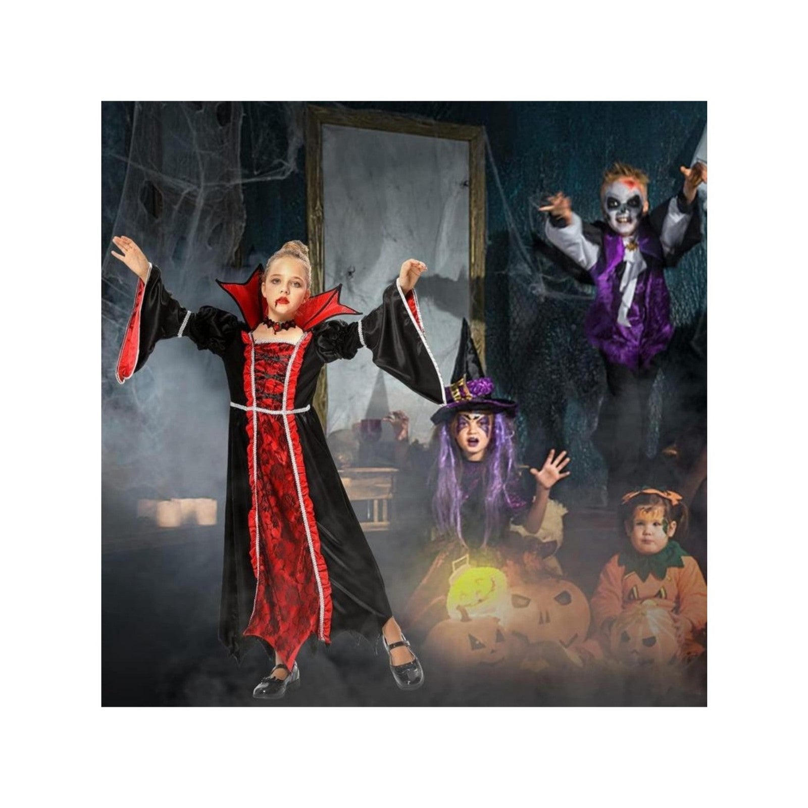 Royal Vampire Costume Girls - Deluxe Gothic Victorian Vampiress Halloween Party