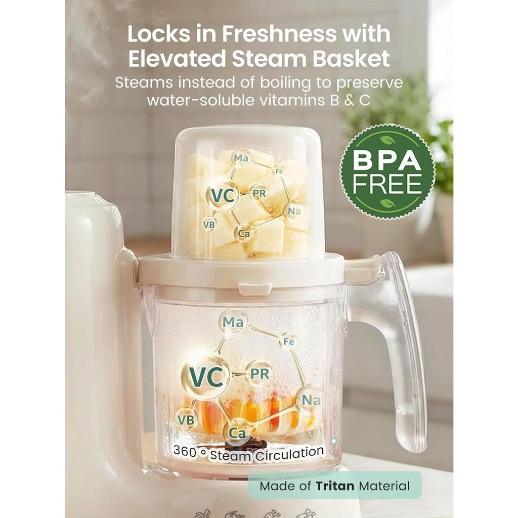 Baby Food Maker & Processor with Dual-Layer Steam Basket,Cream, 6+ Months