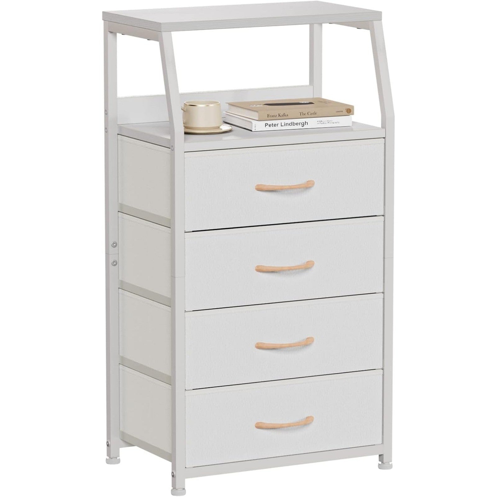4 Drawers Dresser Vertical Storage Tower Nightstand Bedside Table Wood Top