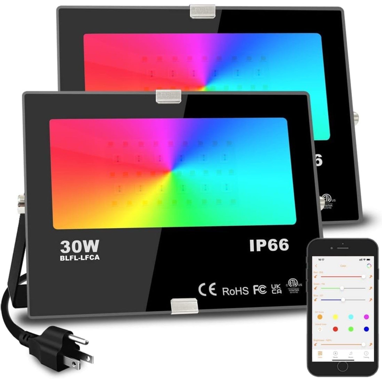 2 Pack Led Flood Light 30W,300W Equivalent 3000 LM Outdoor Color Changing Lights