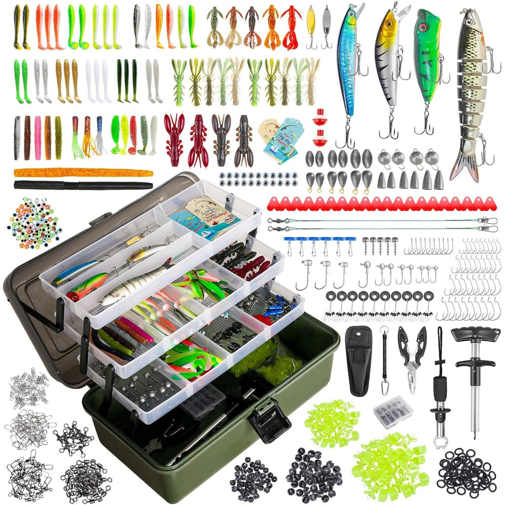 4 Layers Fishing Tackle Box, 605Pcs Fishing Gear Kit for Beginners, Adults