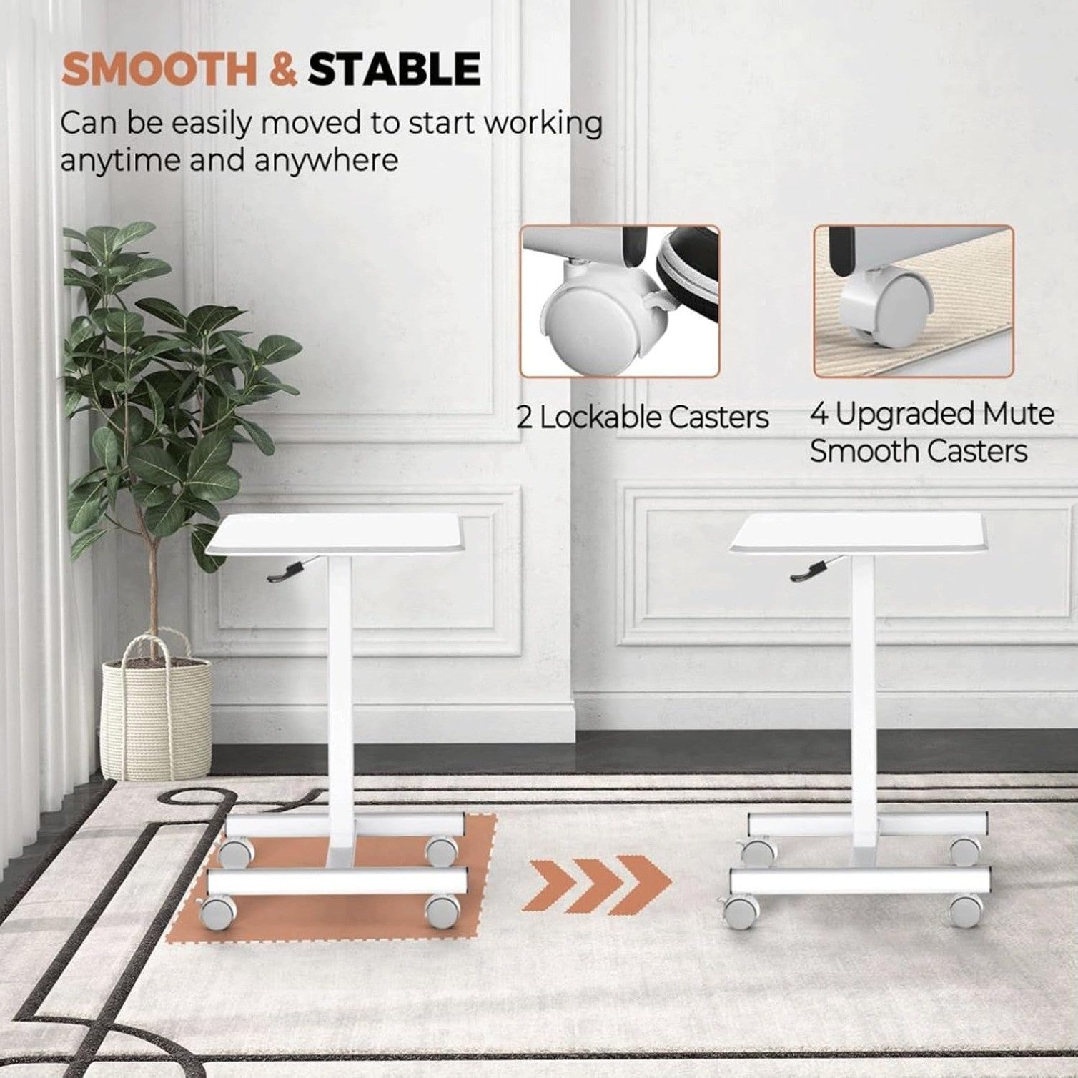 Mobile Standing Desk, Height Adjustable Rolling Cart with Wheels for Home Office