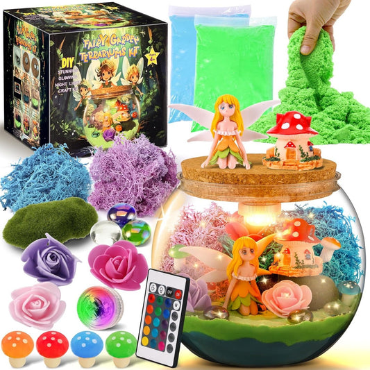 Fairy Garden Light Up Terrarium Kit for Kids, DIY Garden Crafts for Girls 8-12