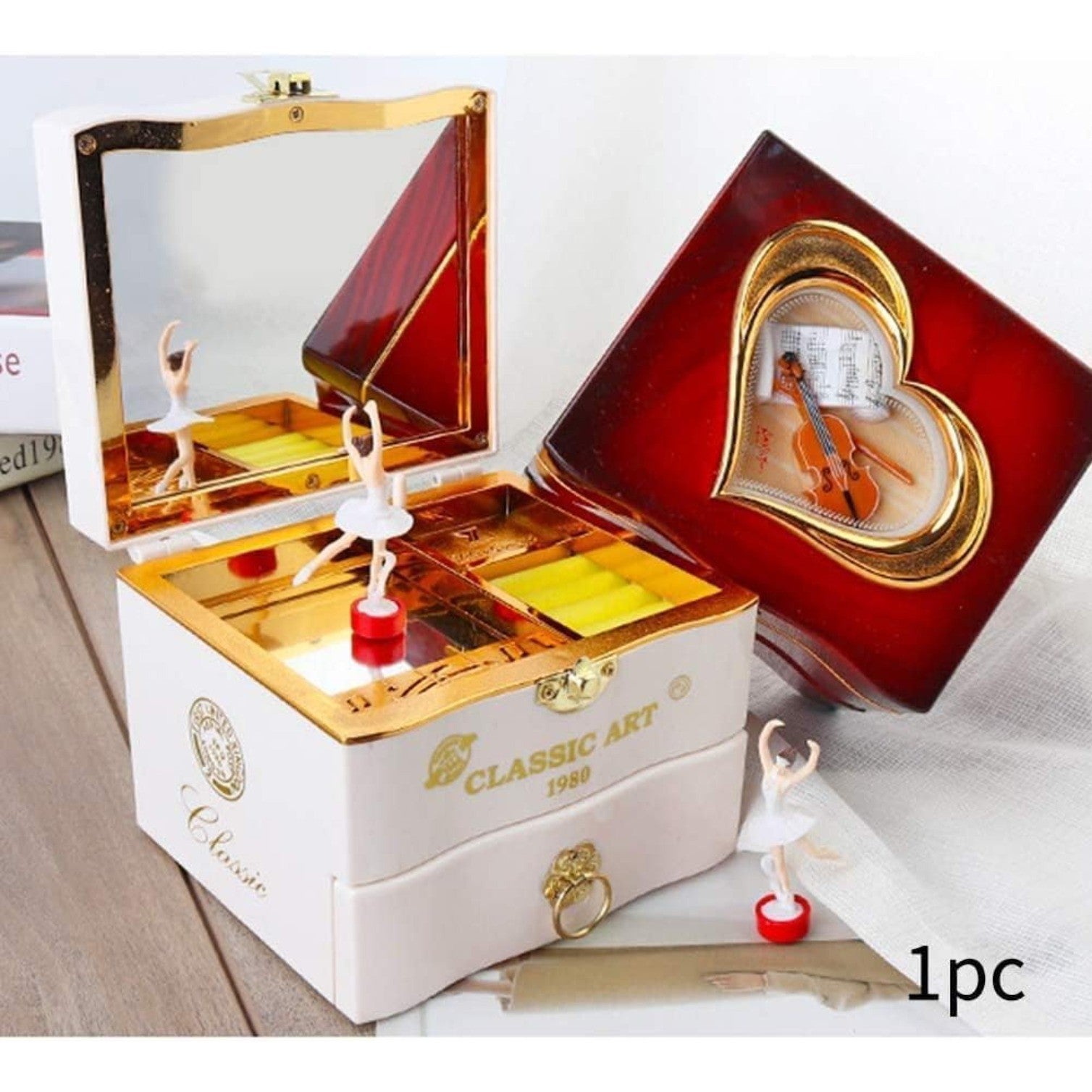 Musical jewelry box,Retro Music Box, Necklace Ring Storage Box with Mirror