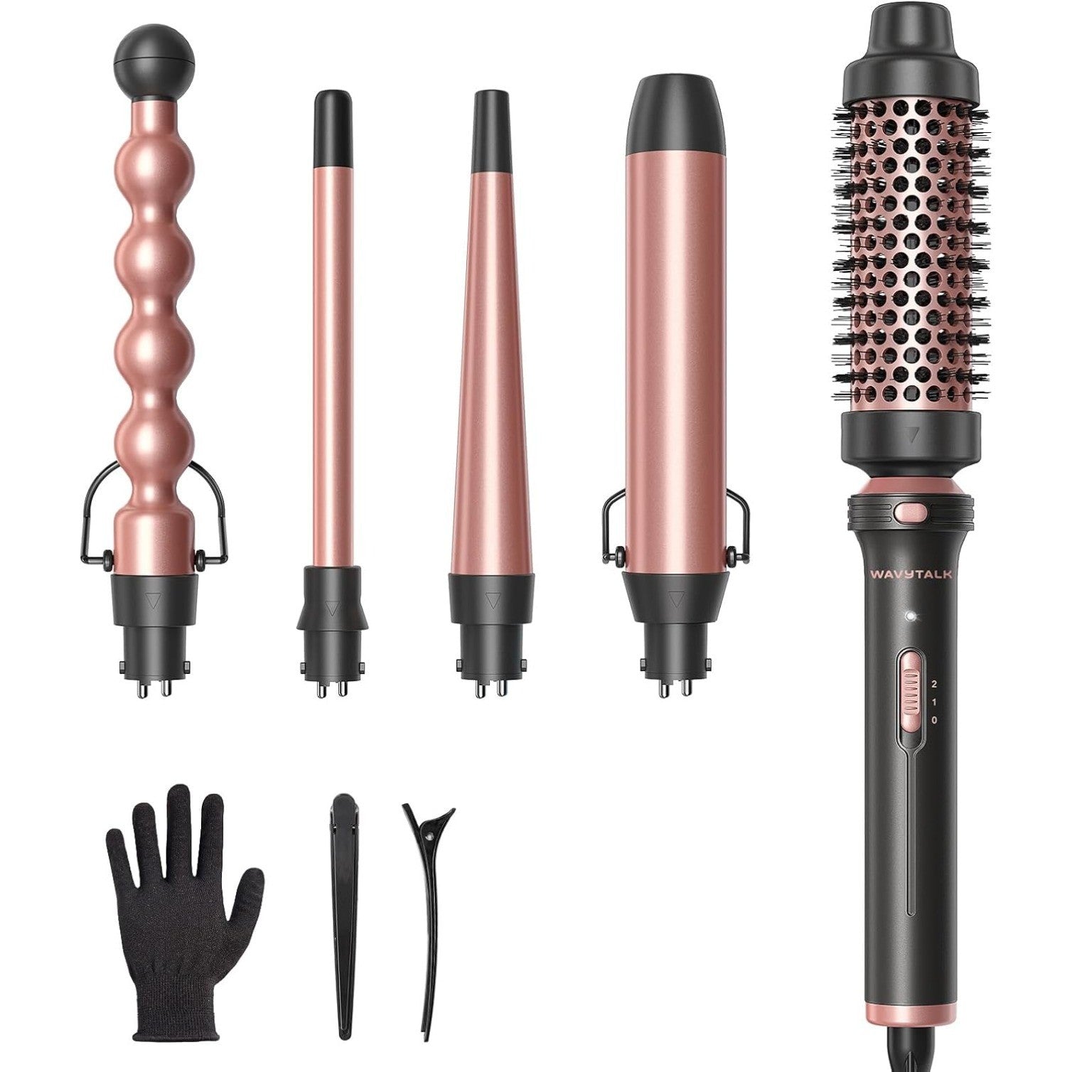5 in 1 Multi Curling Wand Set with Thermal Brush and 4 Ceramic Curling Wand