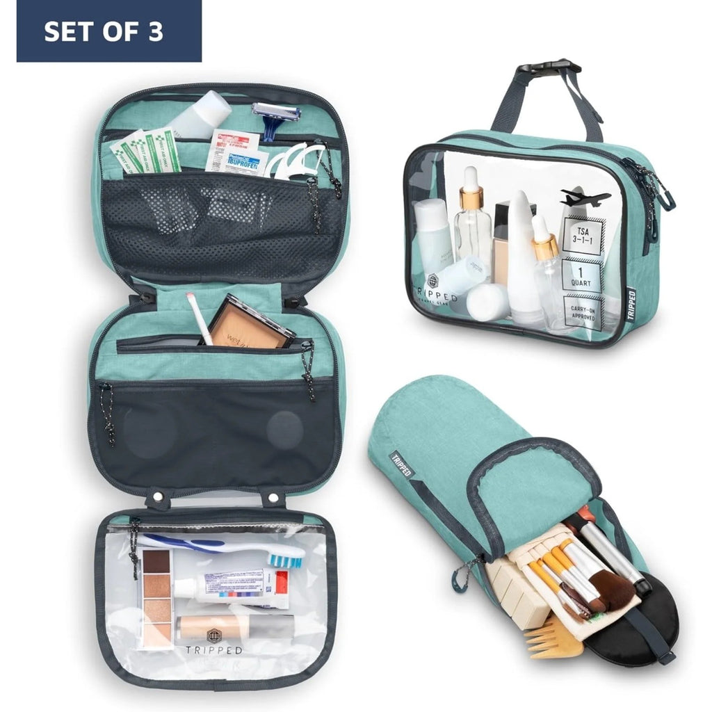Travel Gear 3-Piece Hanging Travel Toiletry Bag Set with TSA Pouch, Dusty Teal