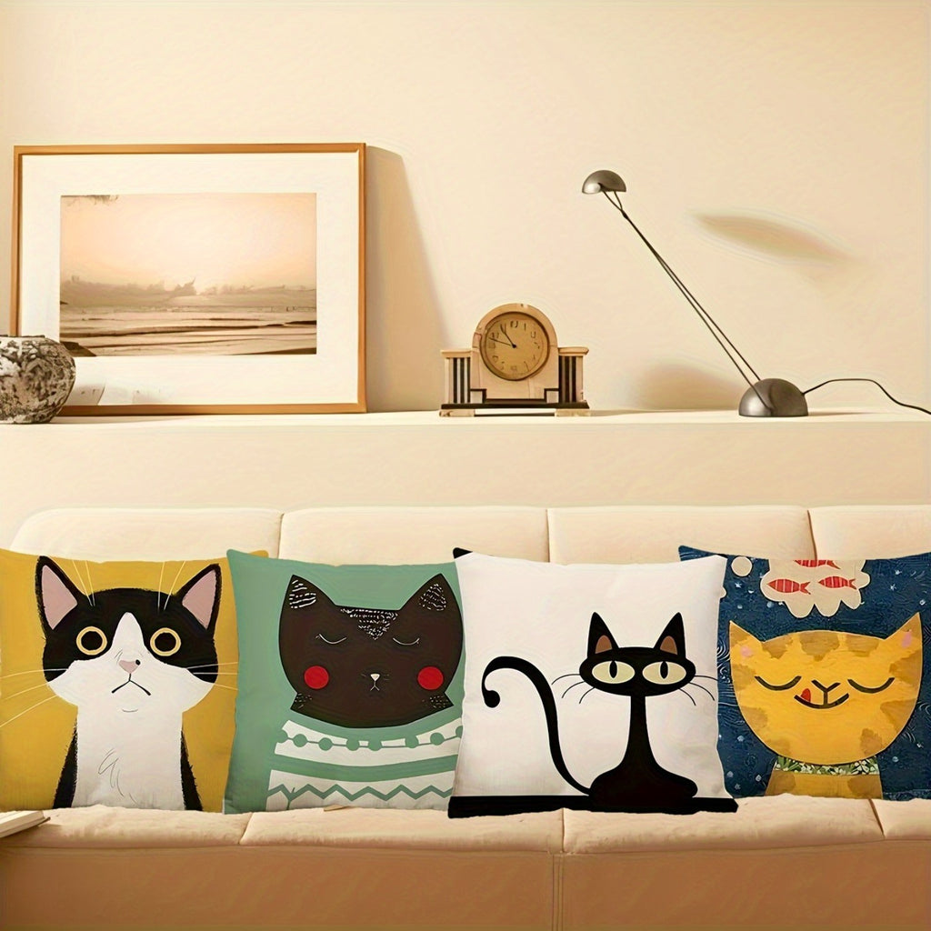 4 Pcs 18*18 Inch Cat Lover Pillowcases,Plush Polyester Cushion Cases with Zipper