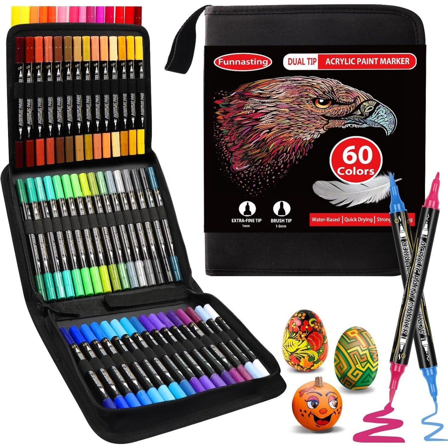 60 Colors Dual Tip Acrylic Paint Markers, Glass Paint Marker Pens