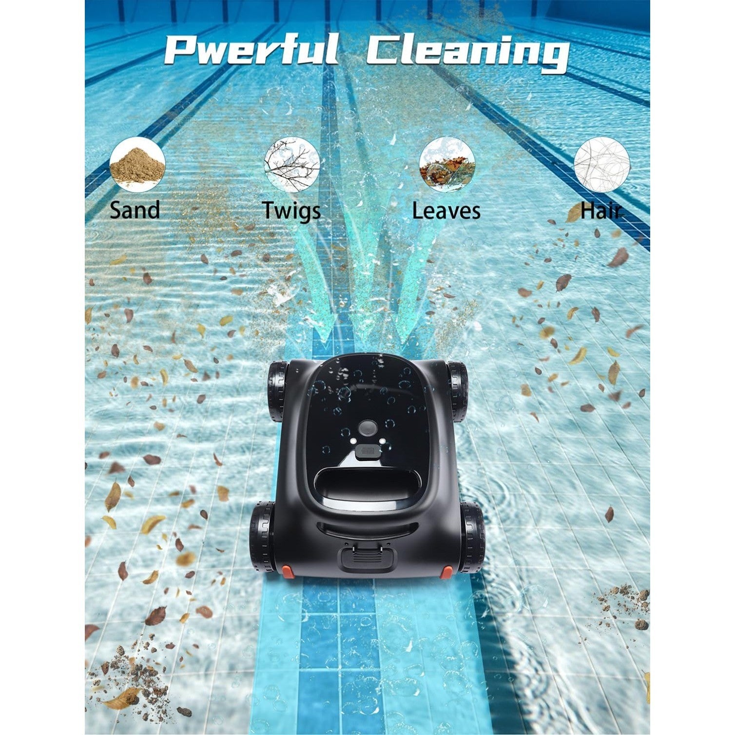 Cordless Robotic Pool Cleaner Lasts 180 Min for Above Pools, up to 2000 Sq.ft
