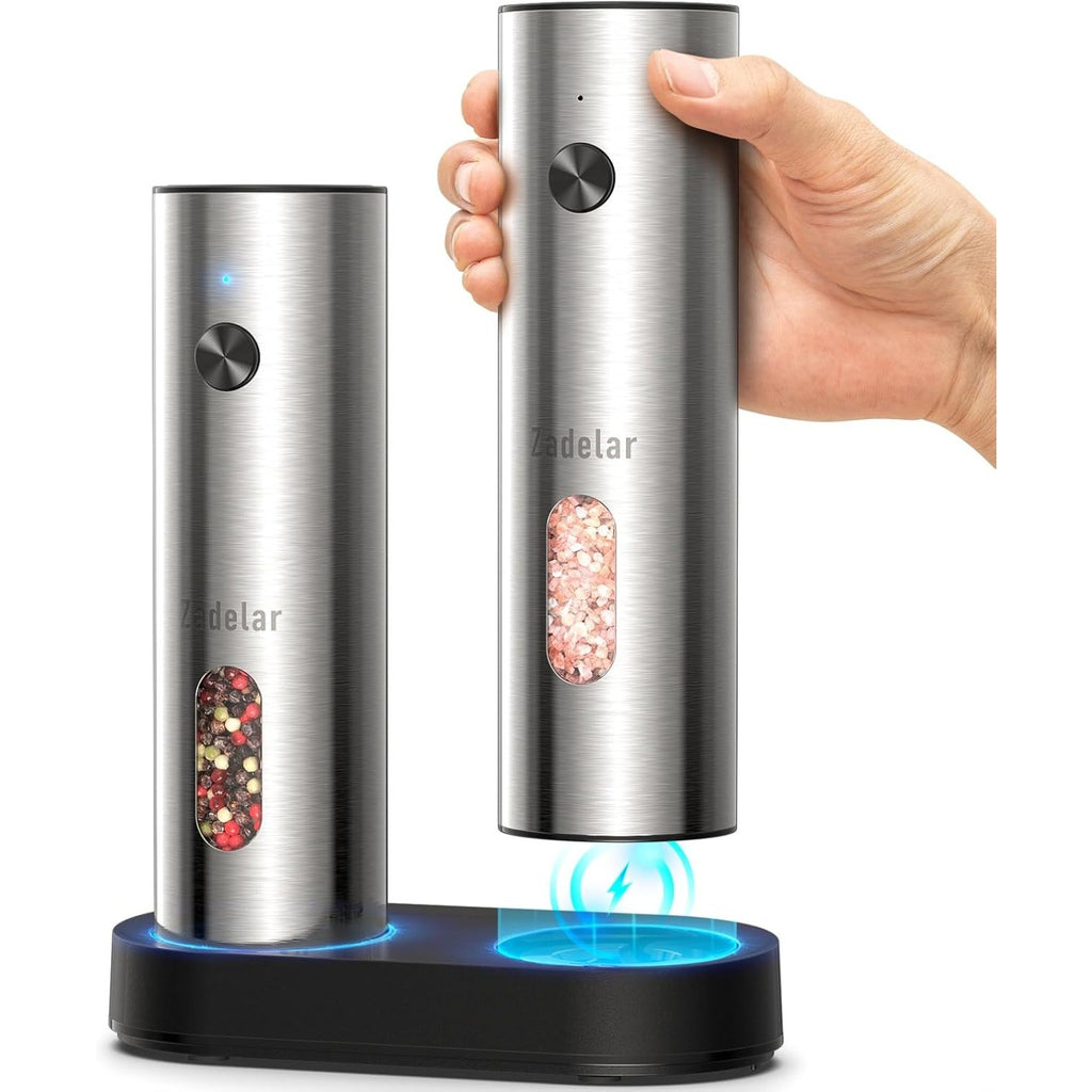 Rechargeable Salt and Pepper Grinder,Stainless Steel with Dual Charging Base