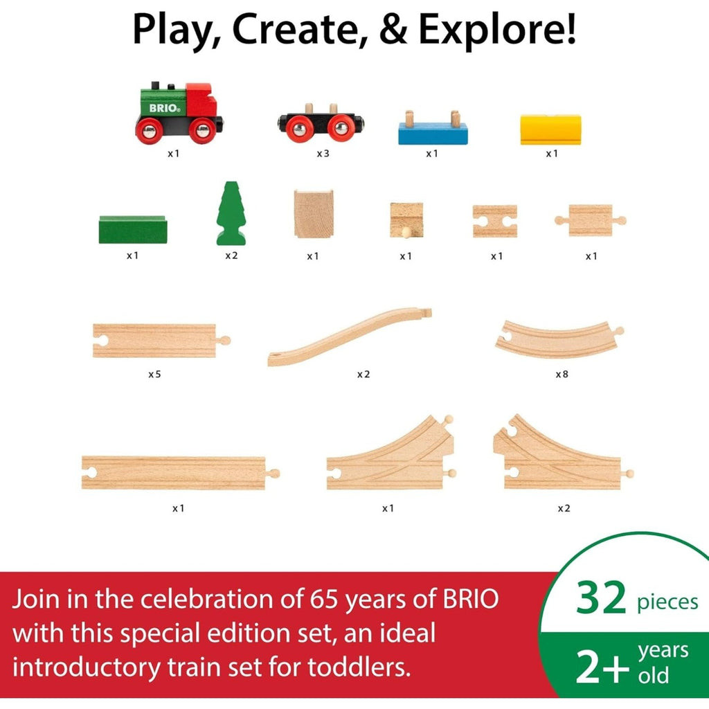 32 Pcs 65th Anniversary Wooden Train Set Compatible Classic