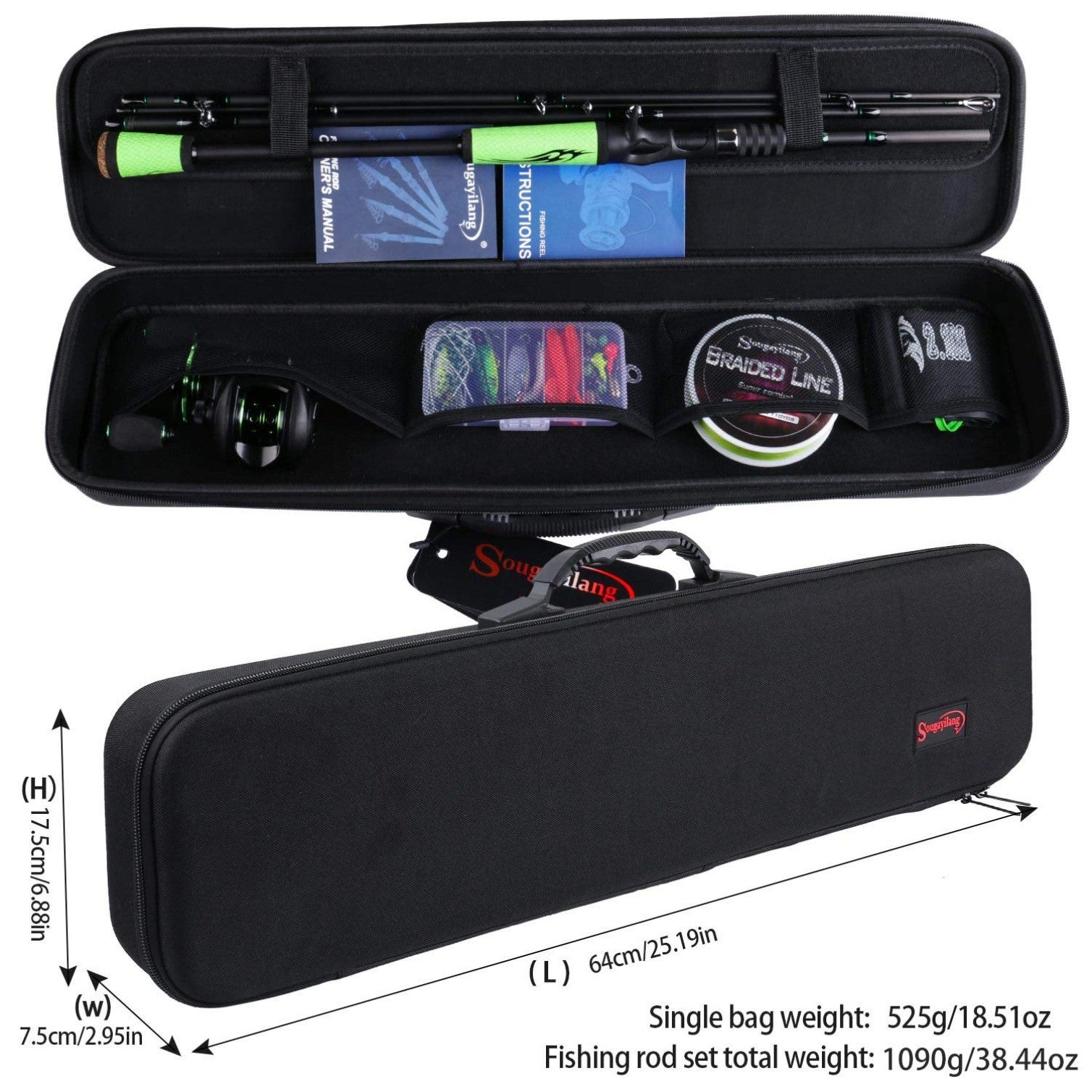 High Carbon 4 Pc Fishing Pole Fishing Reel -2.1M/6.89FT Casting Rod with Case