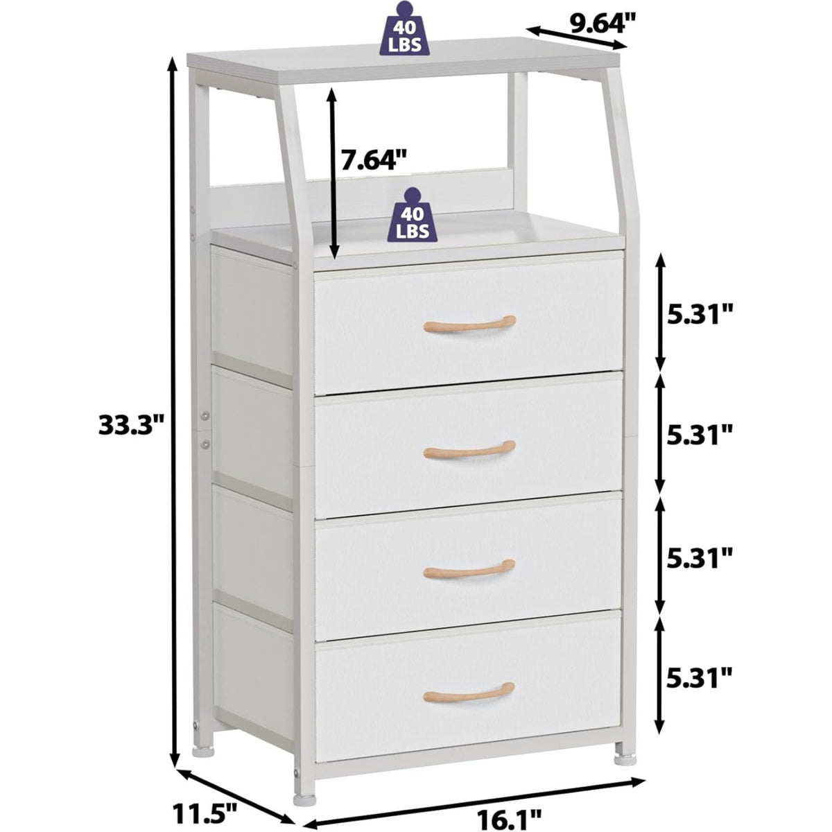 4 Drawers Dresser Vertical Storage Tower Nightstand Bedside Table Wood Top