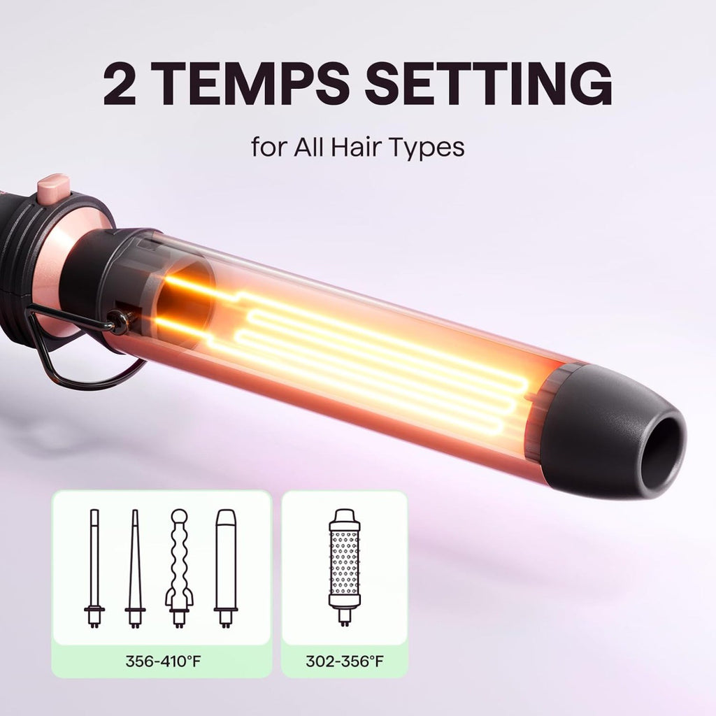 5 in 1 Multi Curling Wand Set with Thermal Brush and 4 Ceramic Curling Wand