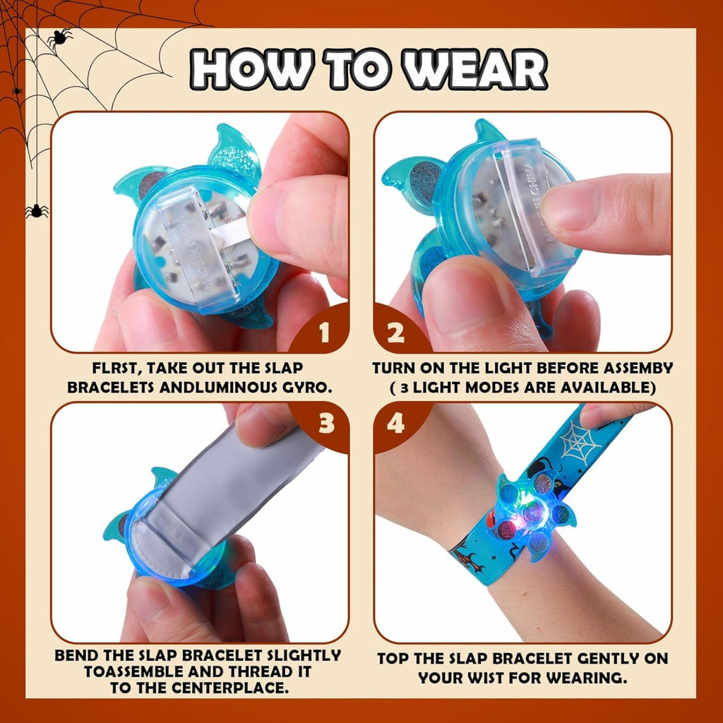 24 Pack Halloween Light Up Slap Bracelets Party Favors for Kids