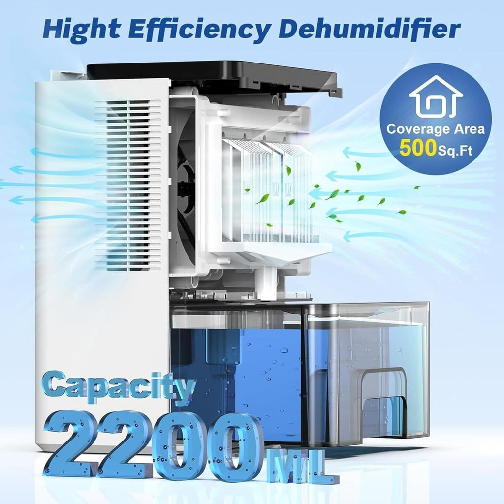 Quiet Dehumidifier for Bedroom with Auto Shut Off, 2 Dehumidification Modes