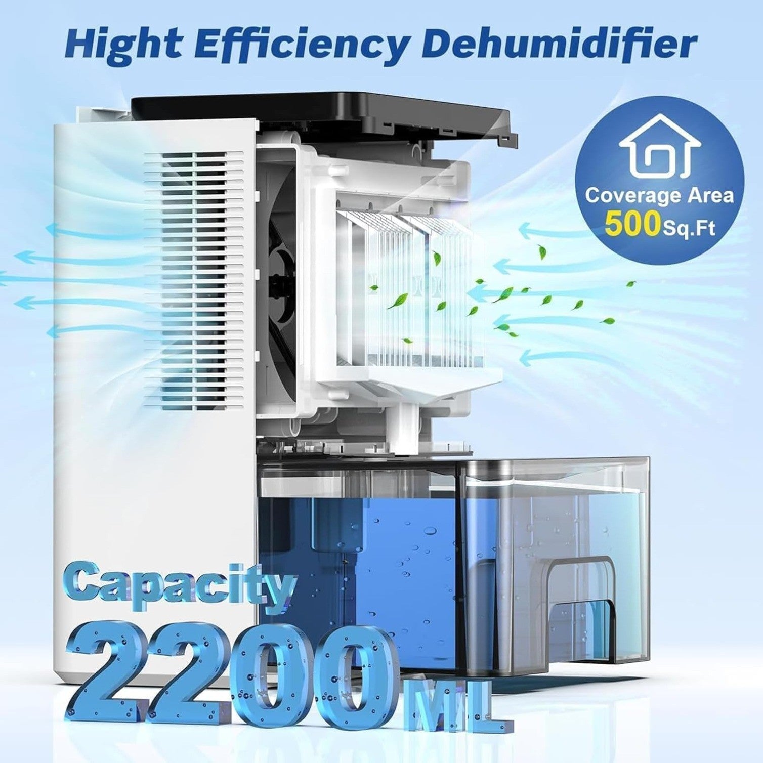 Quiet Dehumidifier for Bedroom with Auto Shut Off, 2 Dehumidification Modes