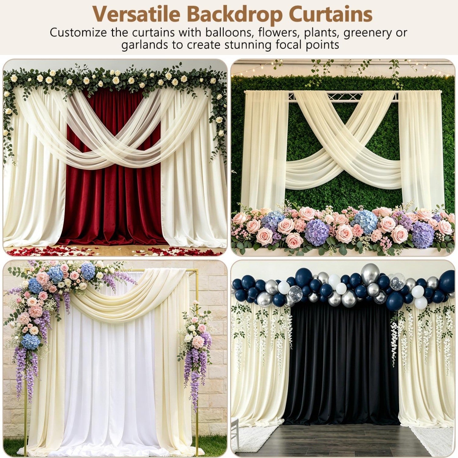 2-Pack 10x10ft Wrinkle-Free Ivory Backdrop Curtain Drapes, for Easy hanging