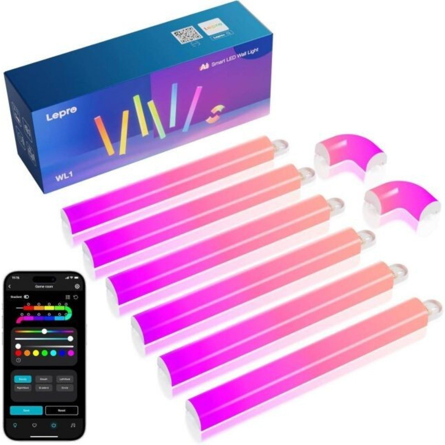 6 Pcs LEPRO WL1 Smart RGB Wall Light Bars AI Color Changing App Bluetooth