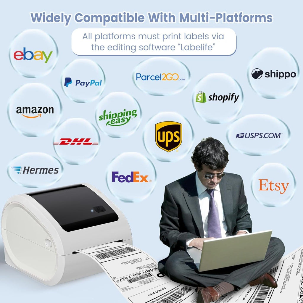 Bluetooth Thermal Label Printer 4x6 - D520BT Thermal Shipping Label Printer