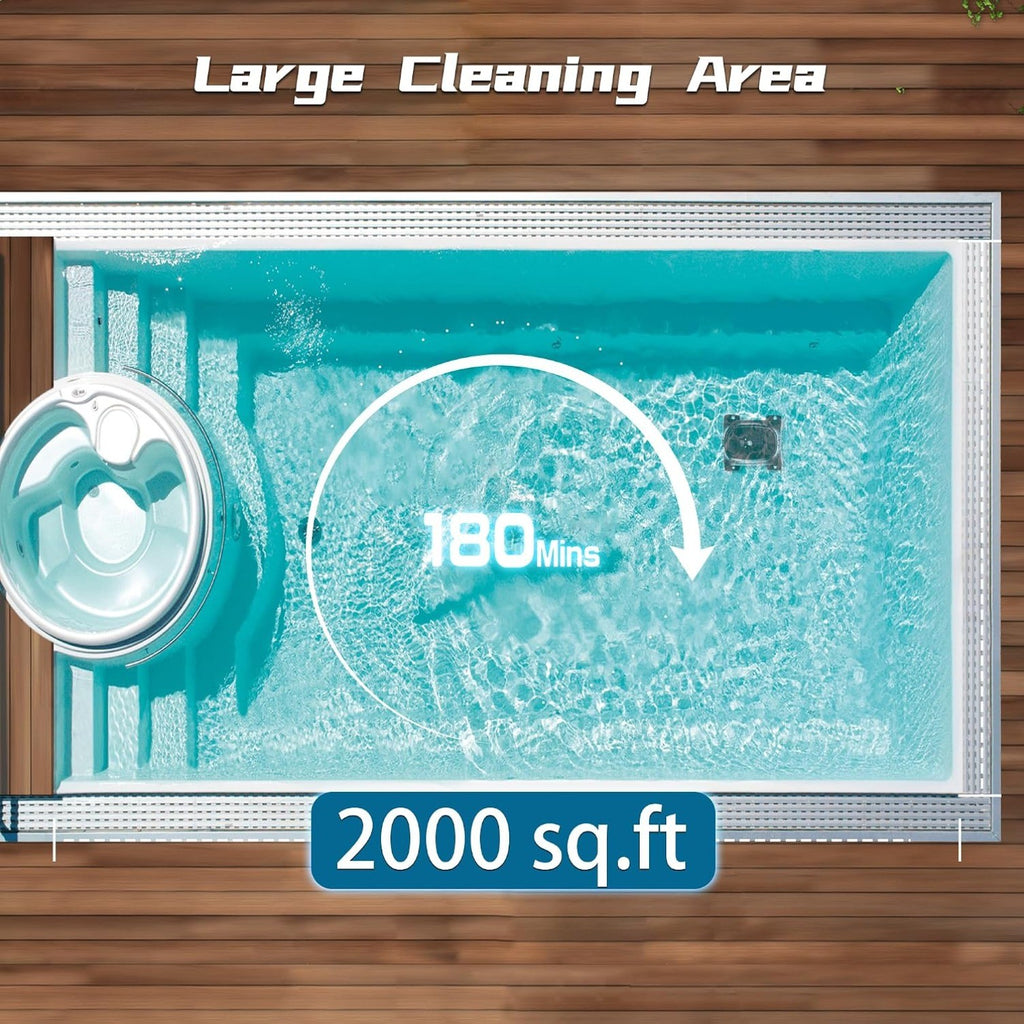 Cordless Robotic Pool Cleaner Lasts 180 Min for Above Pools, up to 2000 Sq.ft