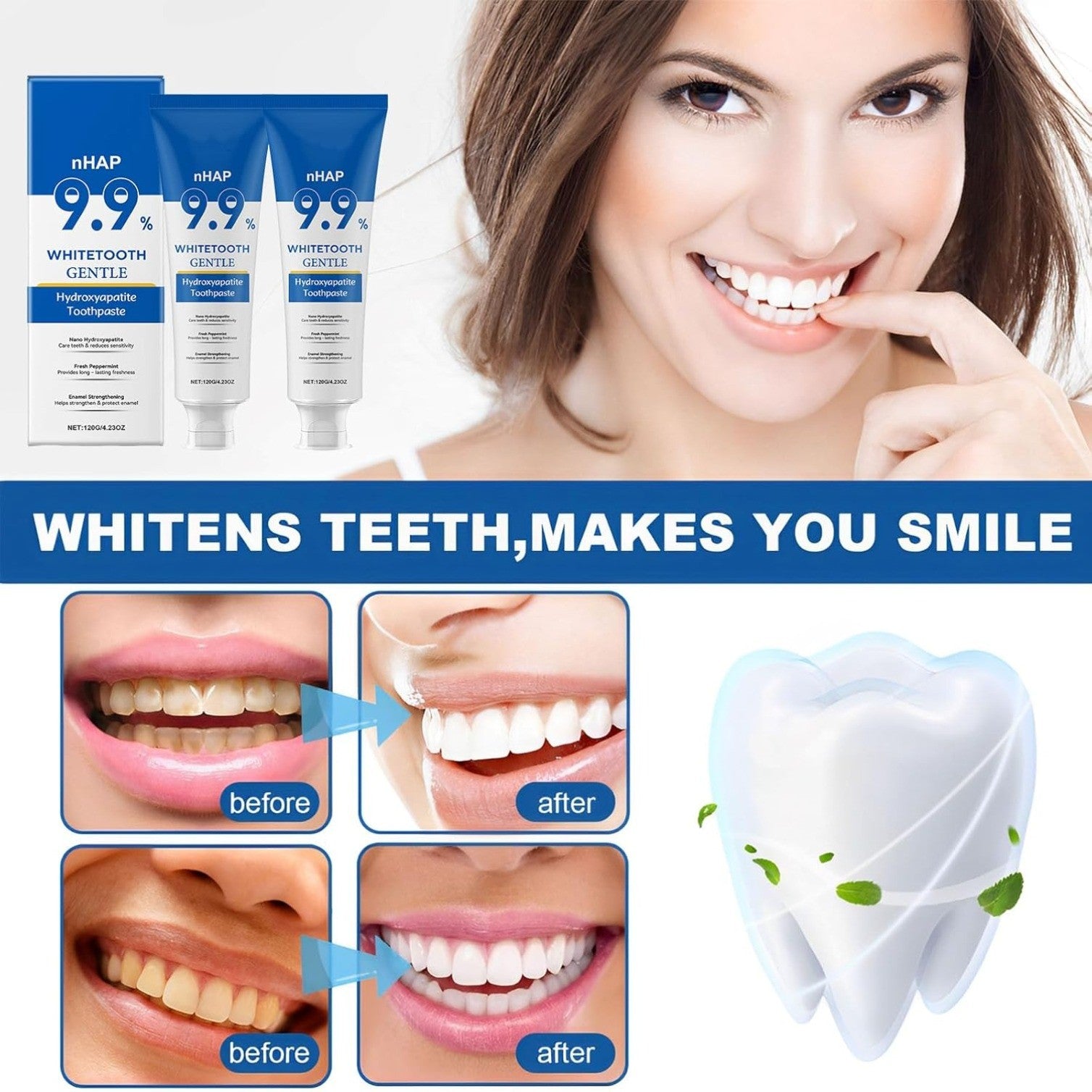 2 Pcs Hydroxyapatite Toothpaste, Hydroxyapatite Toothpaste Without Fluorine