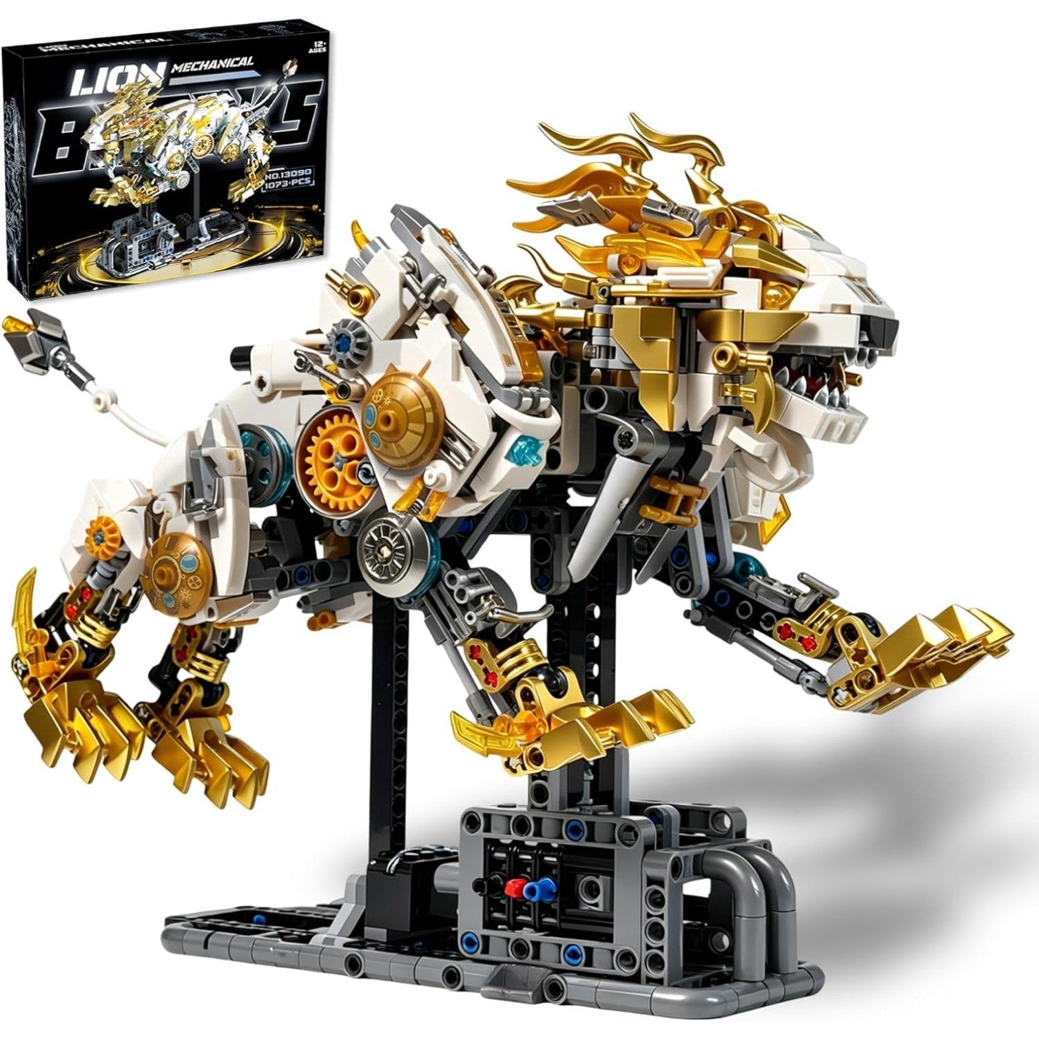 1073pcs Mechanical Lion Building Set,for Animal Building Kit w/Movable Gear