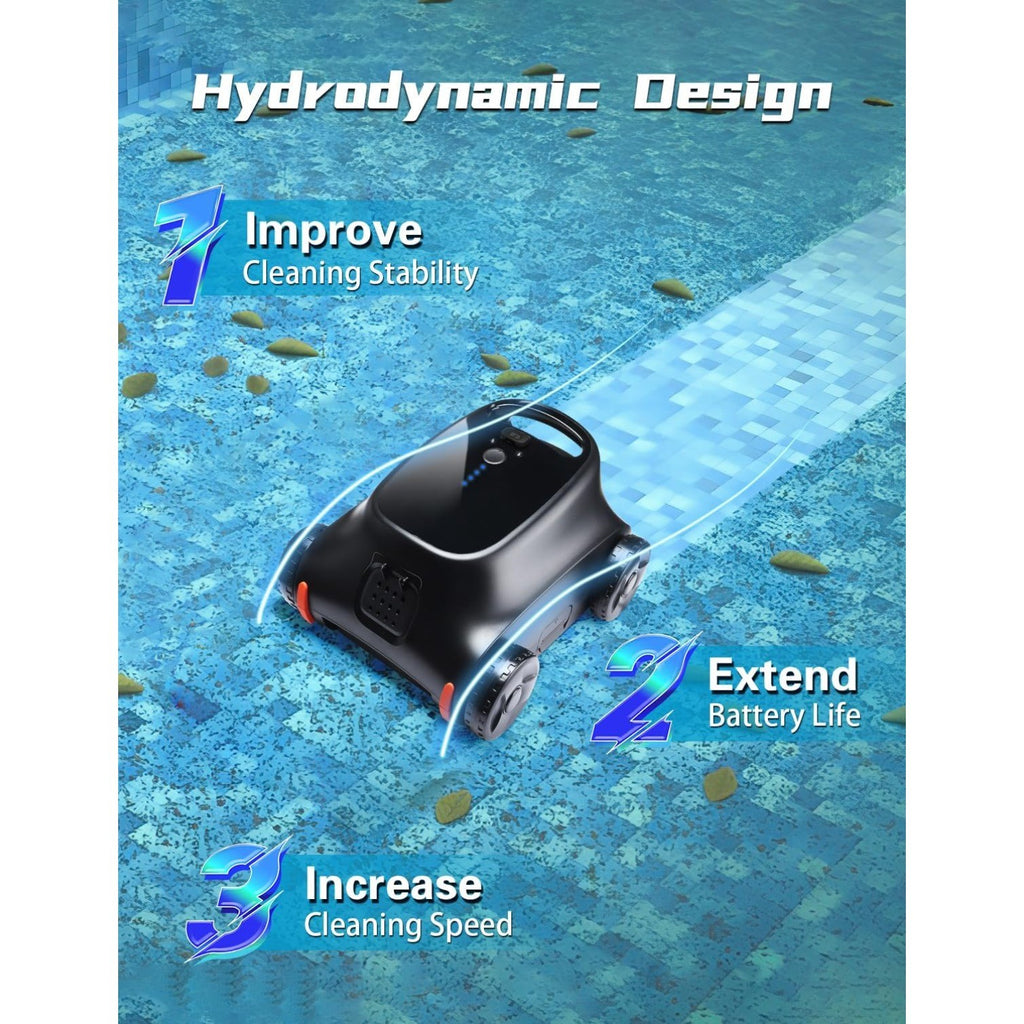 Cordless Robotic Pool Cleaner Lasts 180 Min for Above Pools, up to 2000 Sq.ft