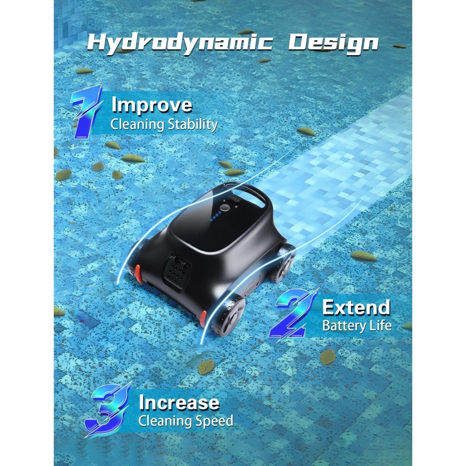 Cordless Robotic Pool Cleaner Lasts 180 Min for Above Pools, up to 2000 Sq.ft